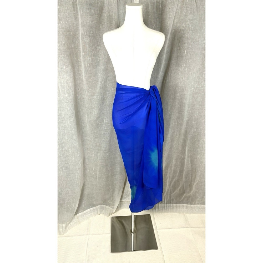 Surface Sheer Blue Tie Dye Pareo Swim Cover Up Sarong Beachy Vacation - Picture 3 of 8